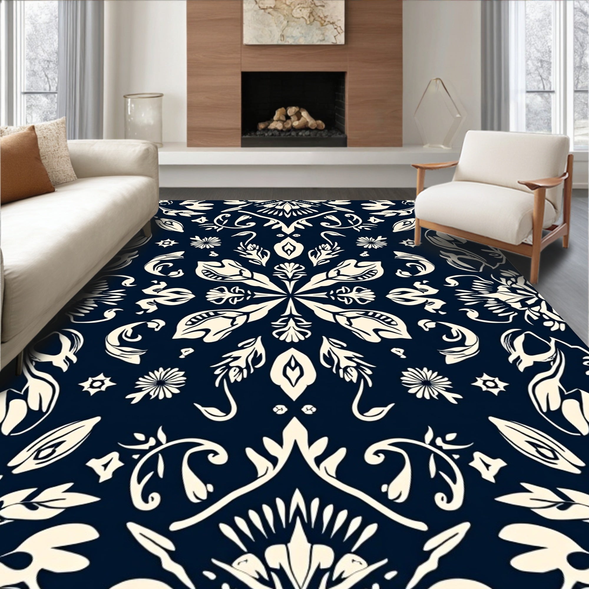 Classic Floral Symmetry Design Rug