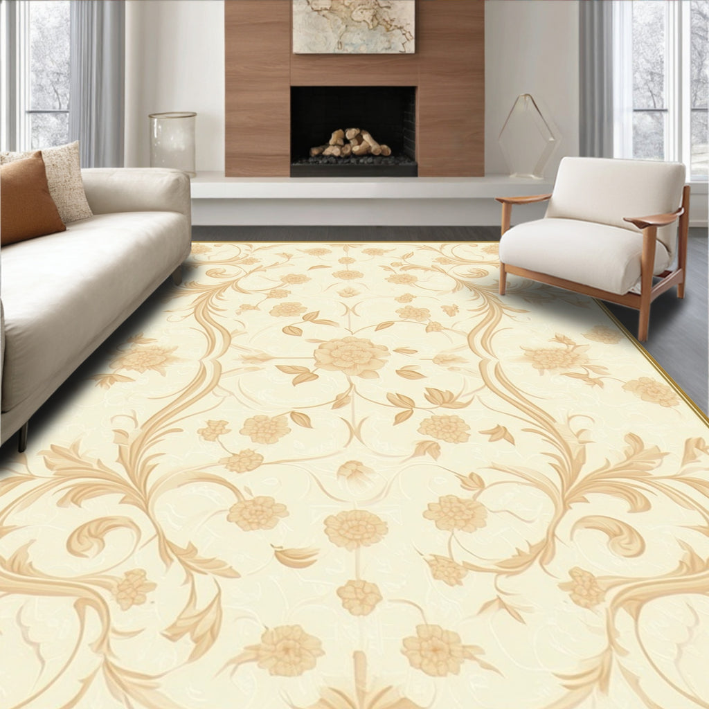 Elegant Floral Scrollwork Cream Rug