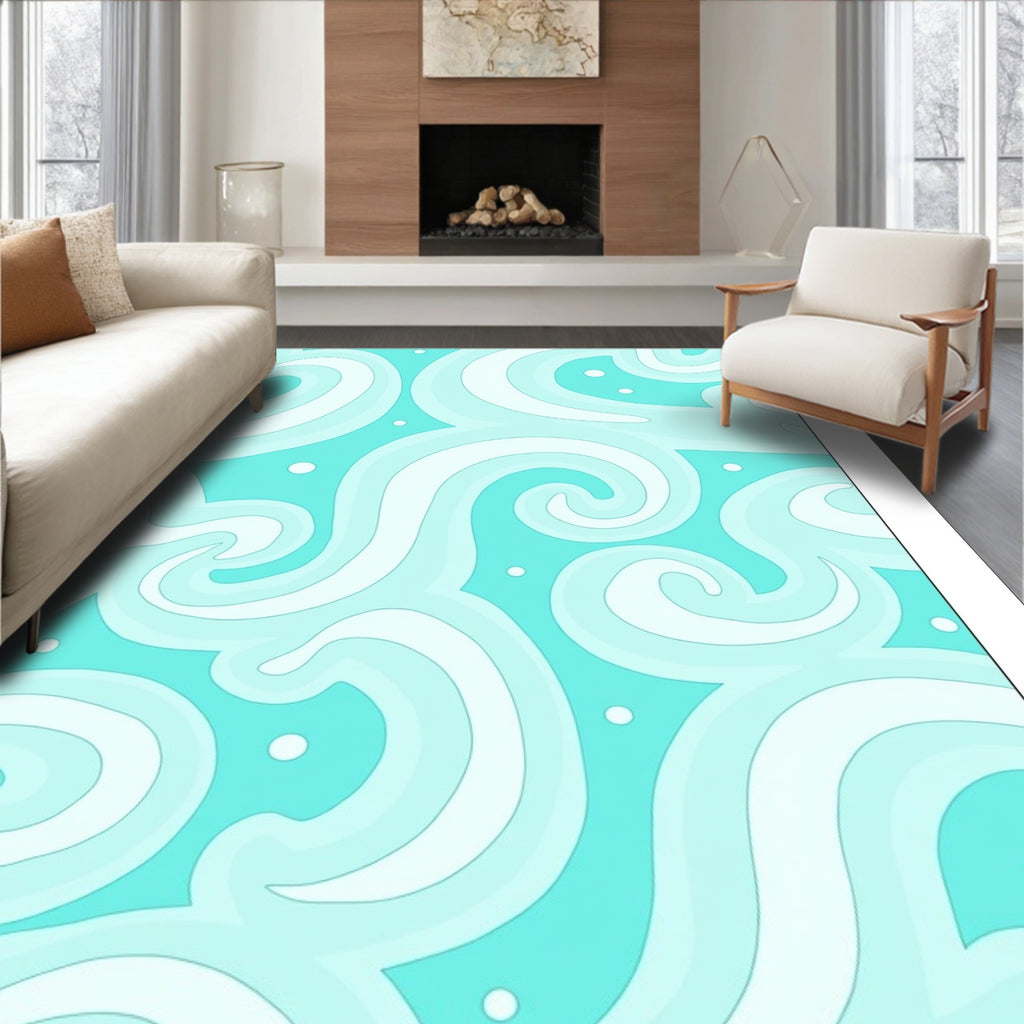 Cool Aqua Swirls and Dots Pattern Rug