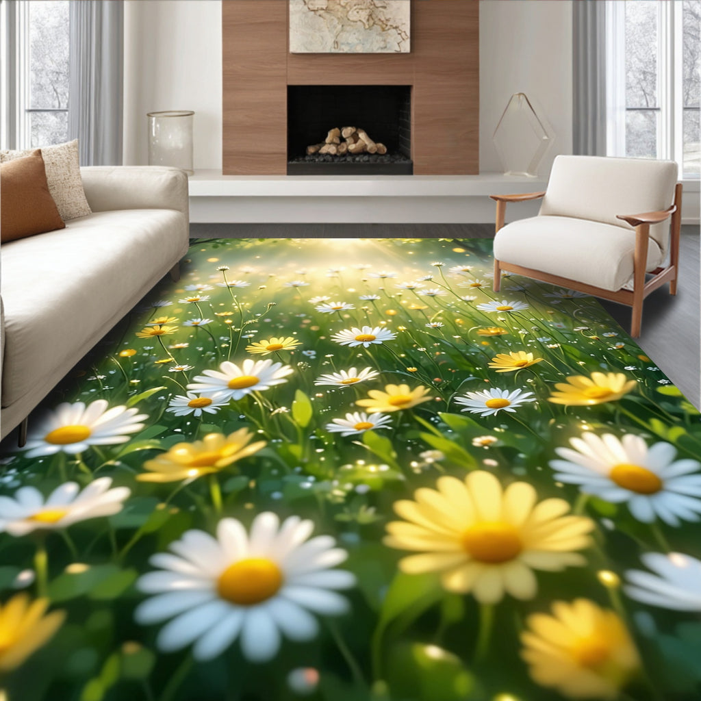 Sunny Daisy Field Meadow Design Rug