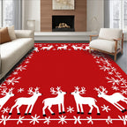 White Deer Snowflakes Festive Border Rug