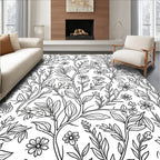 Delicate Floral Vine Outline Design Rug