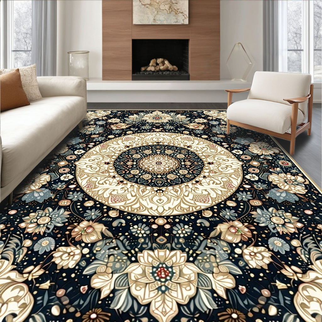 Ornate Floral Mandala Dark Pattern Rug
