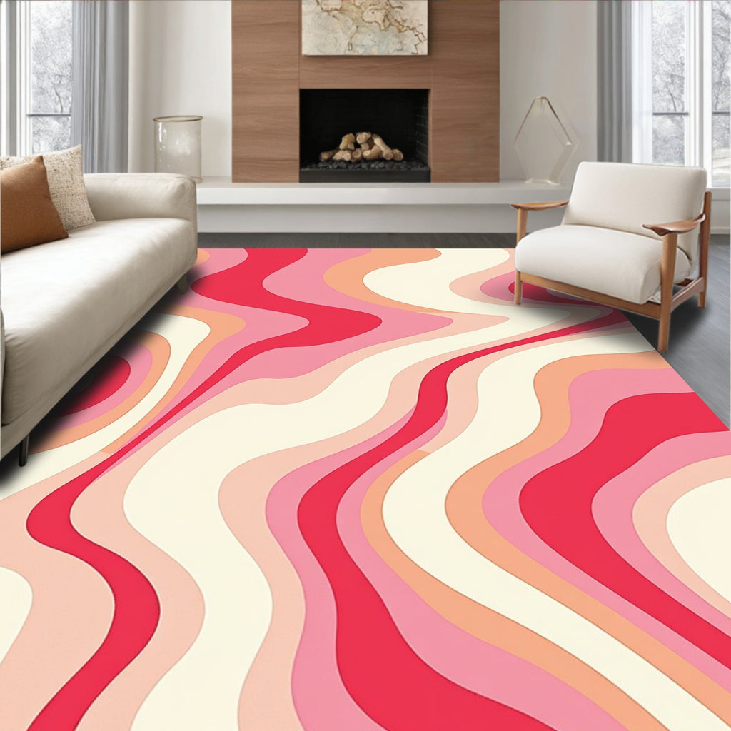 Retro Pink Swirl Abstract Rug