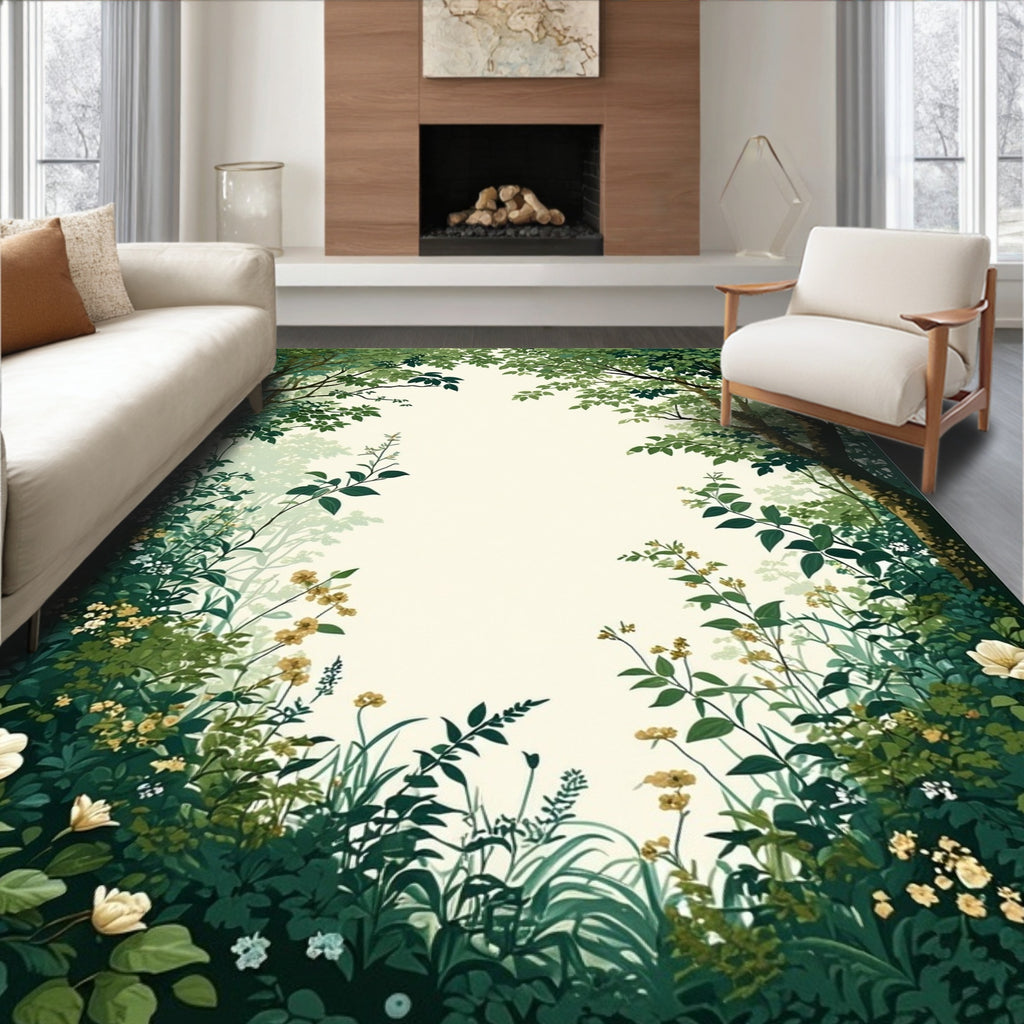 Lush Forest Flower Botanical Pattern Rug