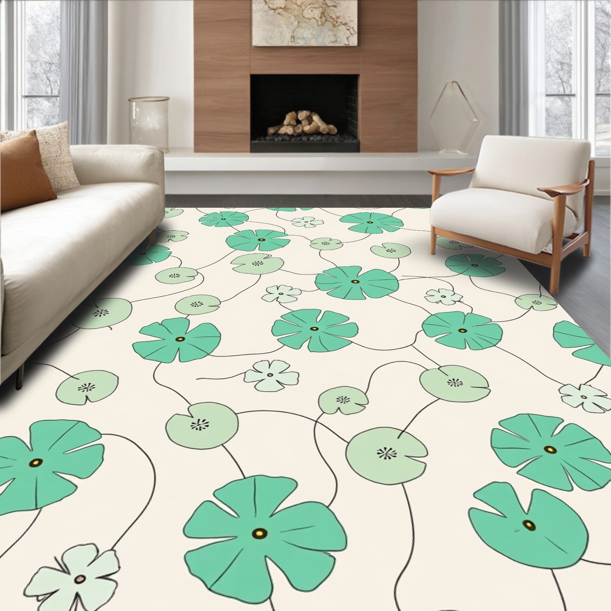 Water Lily Floral Pattern Rug