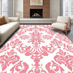 Ornate Pink Floral Damask Pattern Rug