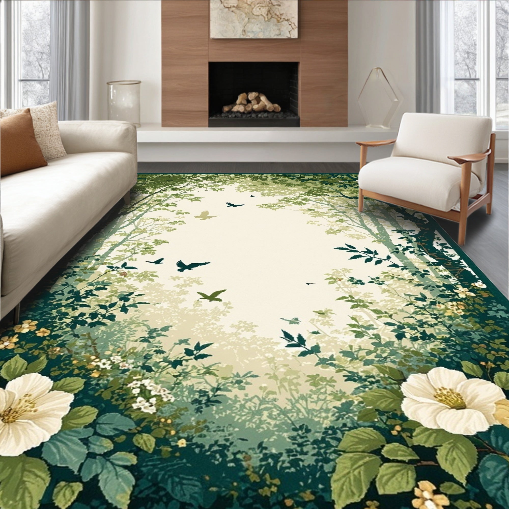 Enchanted Forest Bird Flower Design Rug