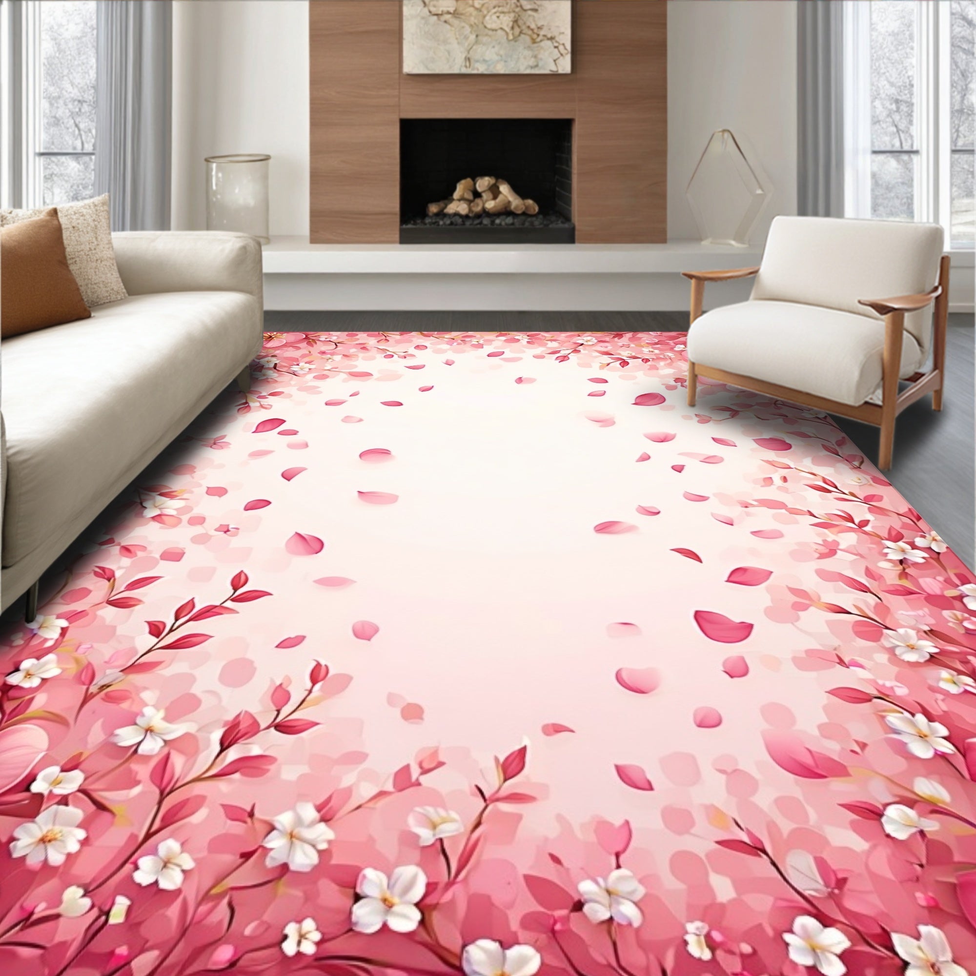Pink Blossom Branch Floral Design Rug