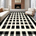 Modern Black Cream Grid Pattern Rug