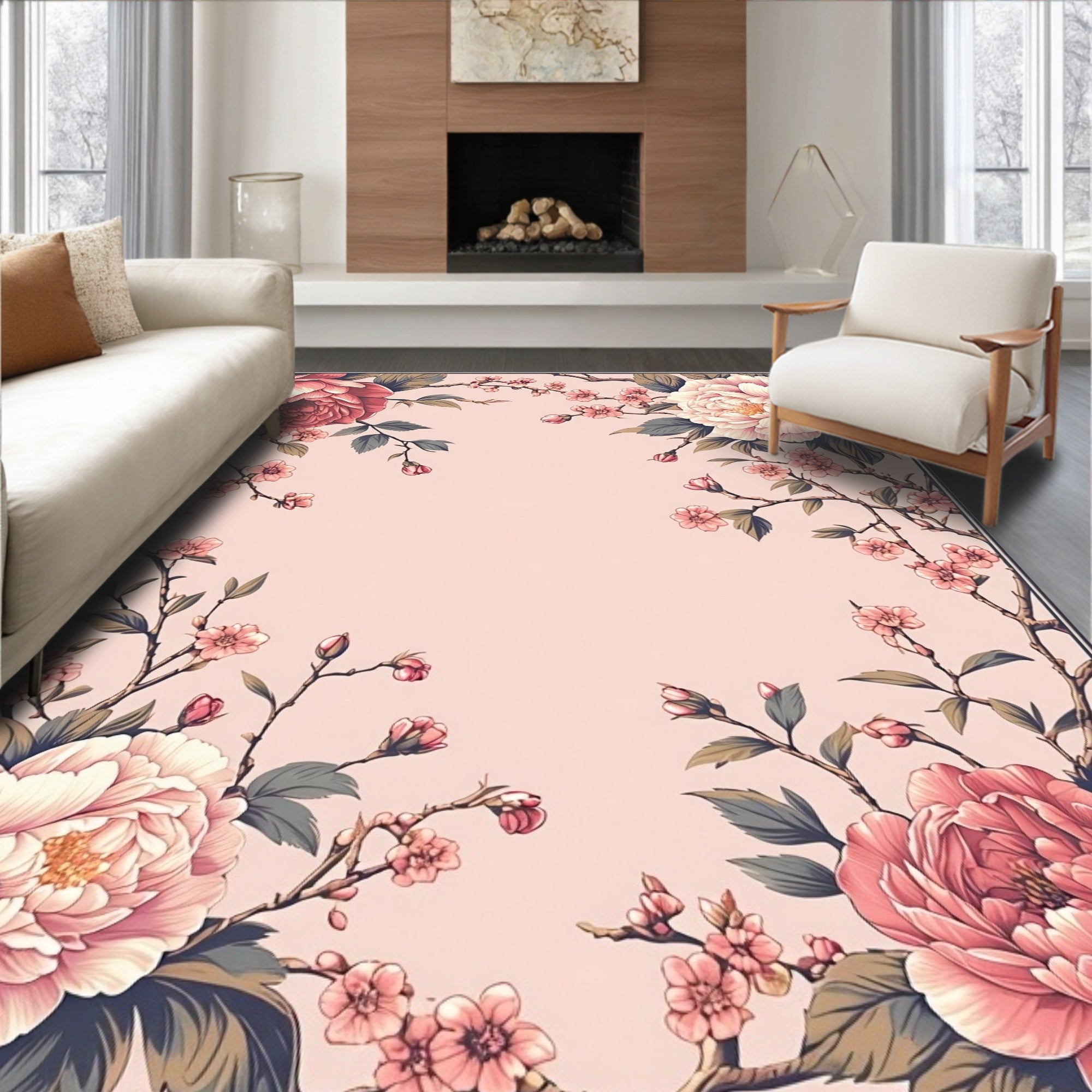 Floral Branches Delicate Pink Rug
