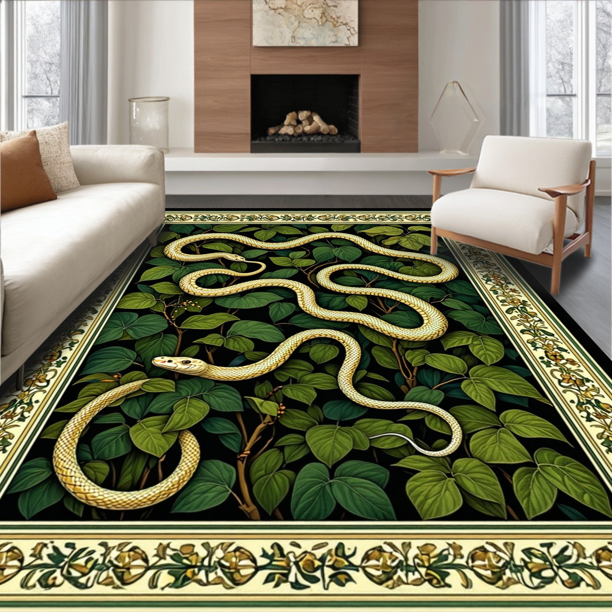 Serpentine Greenery Abstract Art Rug