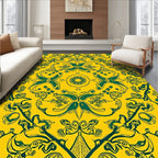 Yellow Green Floral Damask Pattern Rug