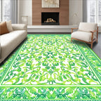 Lush Green Floral Vine Pattern Rug
