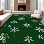 Festive White Snowflake Red Star Rug