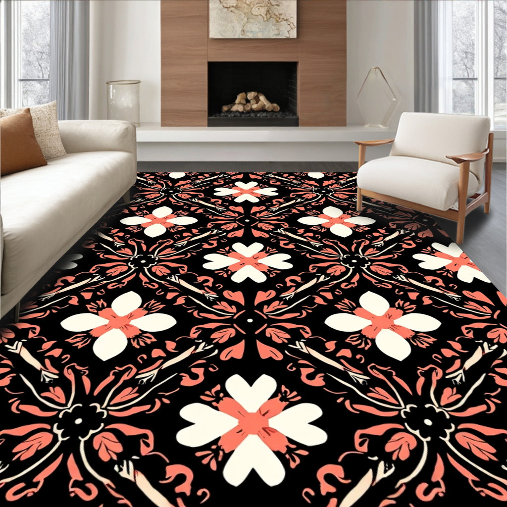 Coral And Ivory Floral Medallion Design Rug