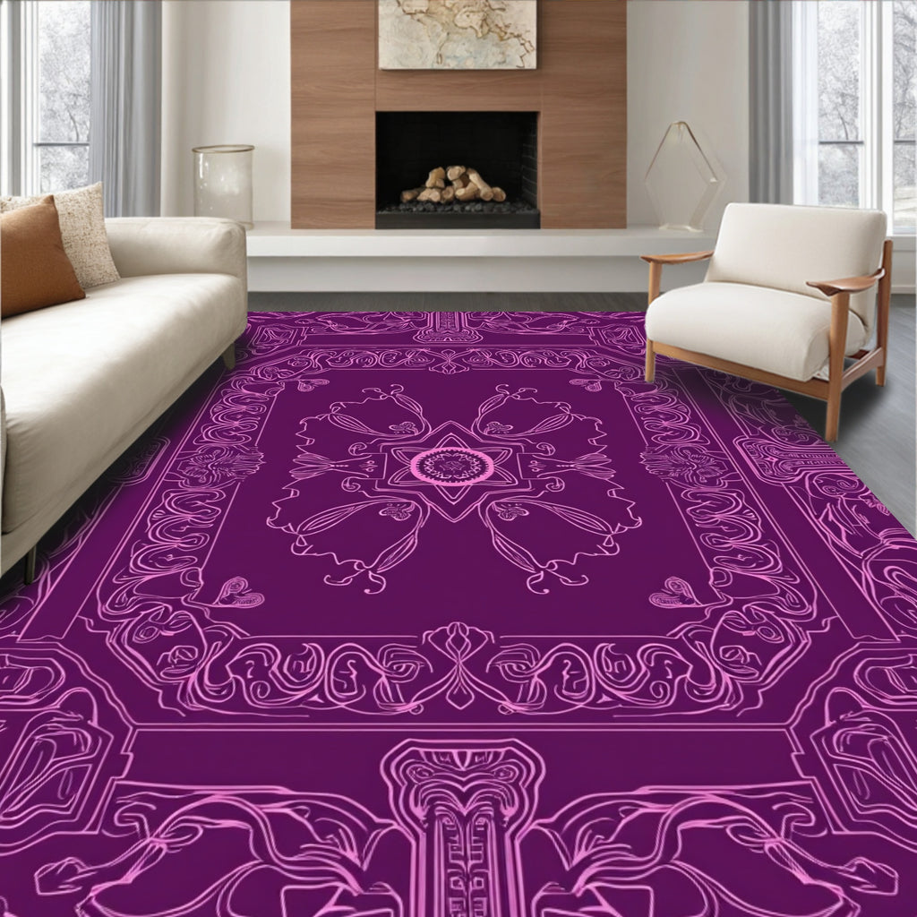 Ornate Floral Contours Purple Design Rug