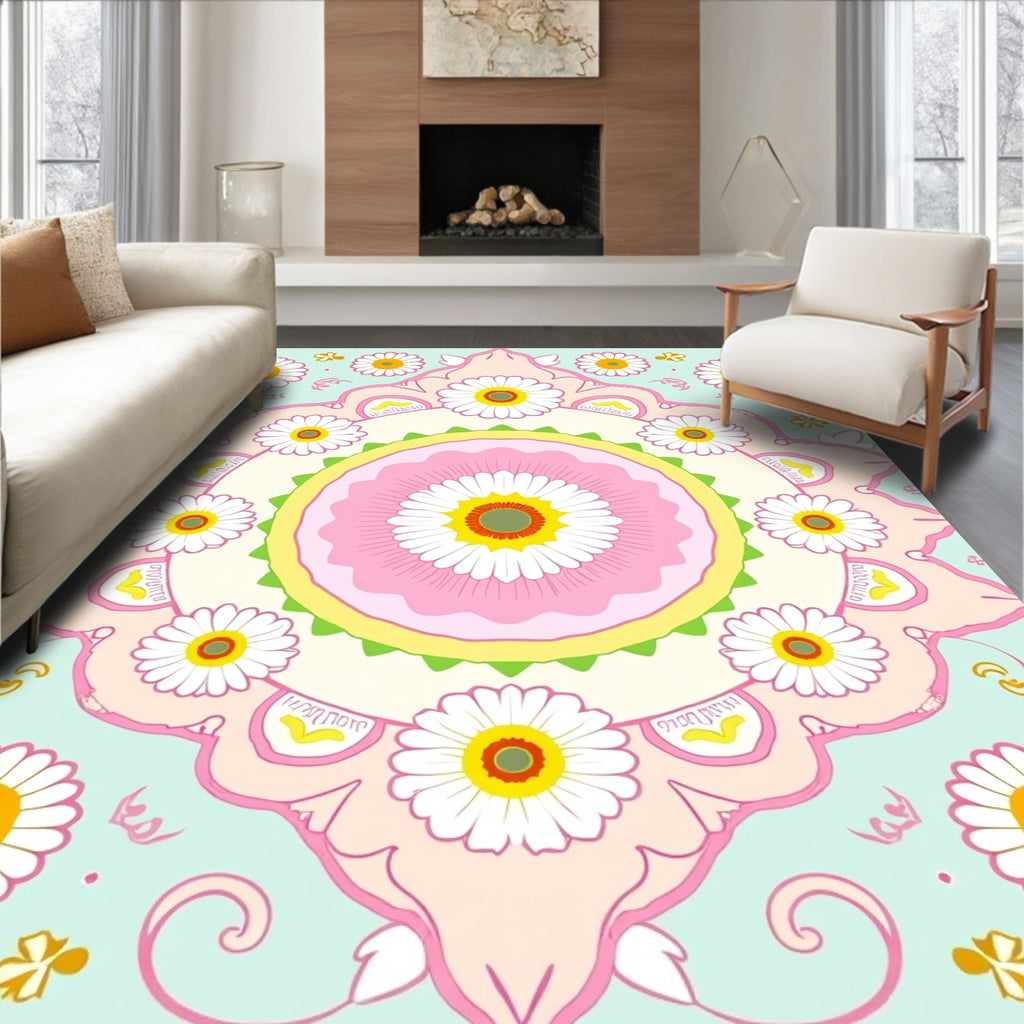 Floral Mandala Inspired Pastel Design Rug