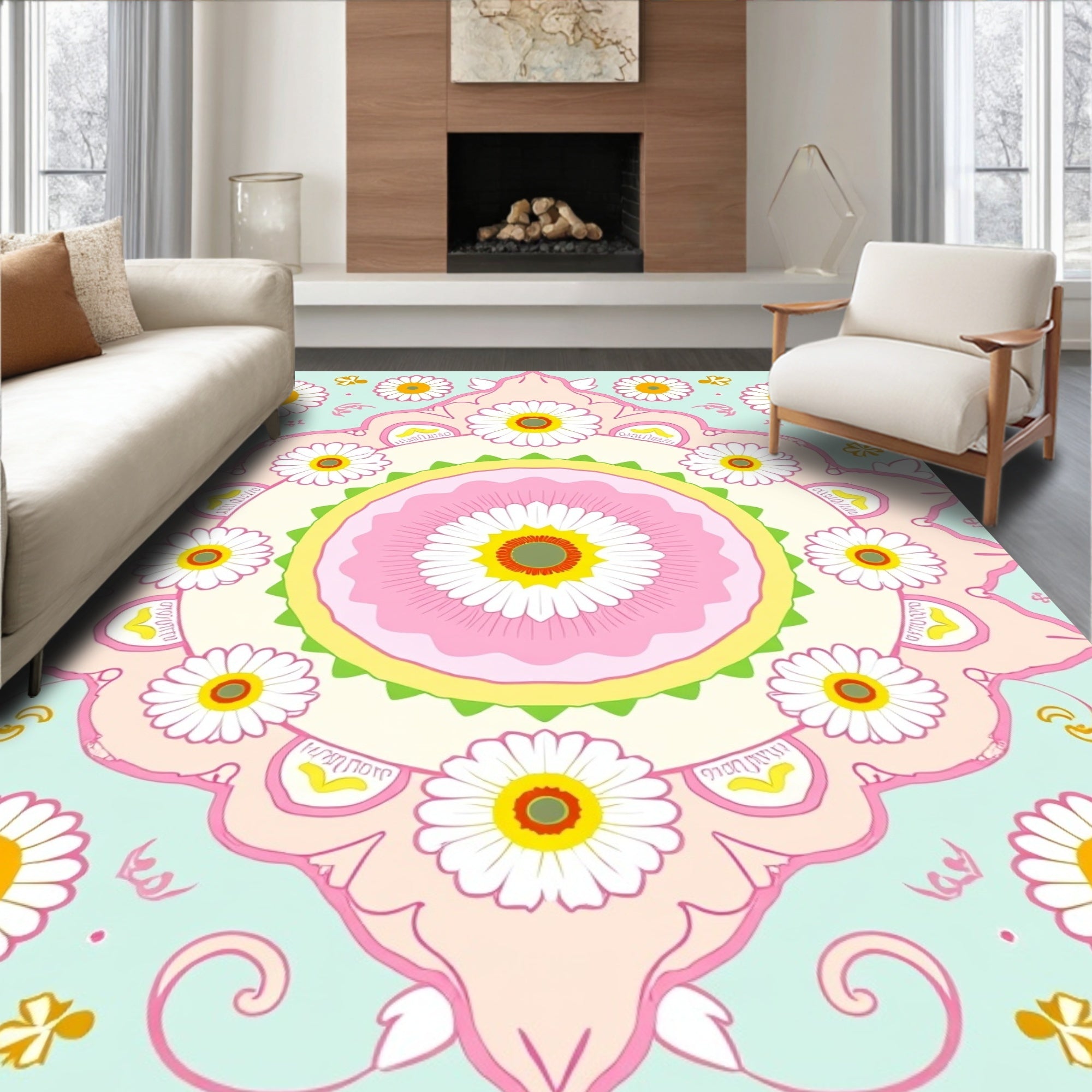 Floral Mandala Inspired Pastel Design Rug