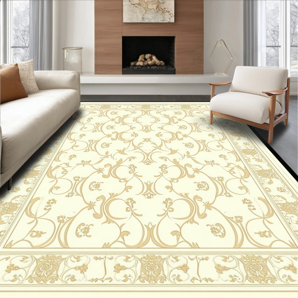 Ornate Damask Scroll Pattern Rug