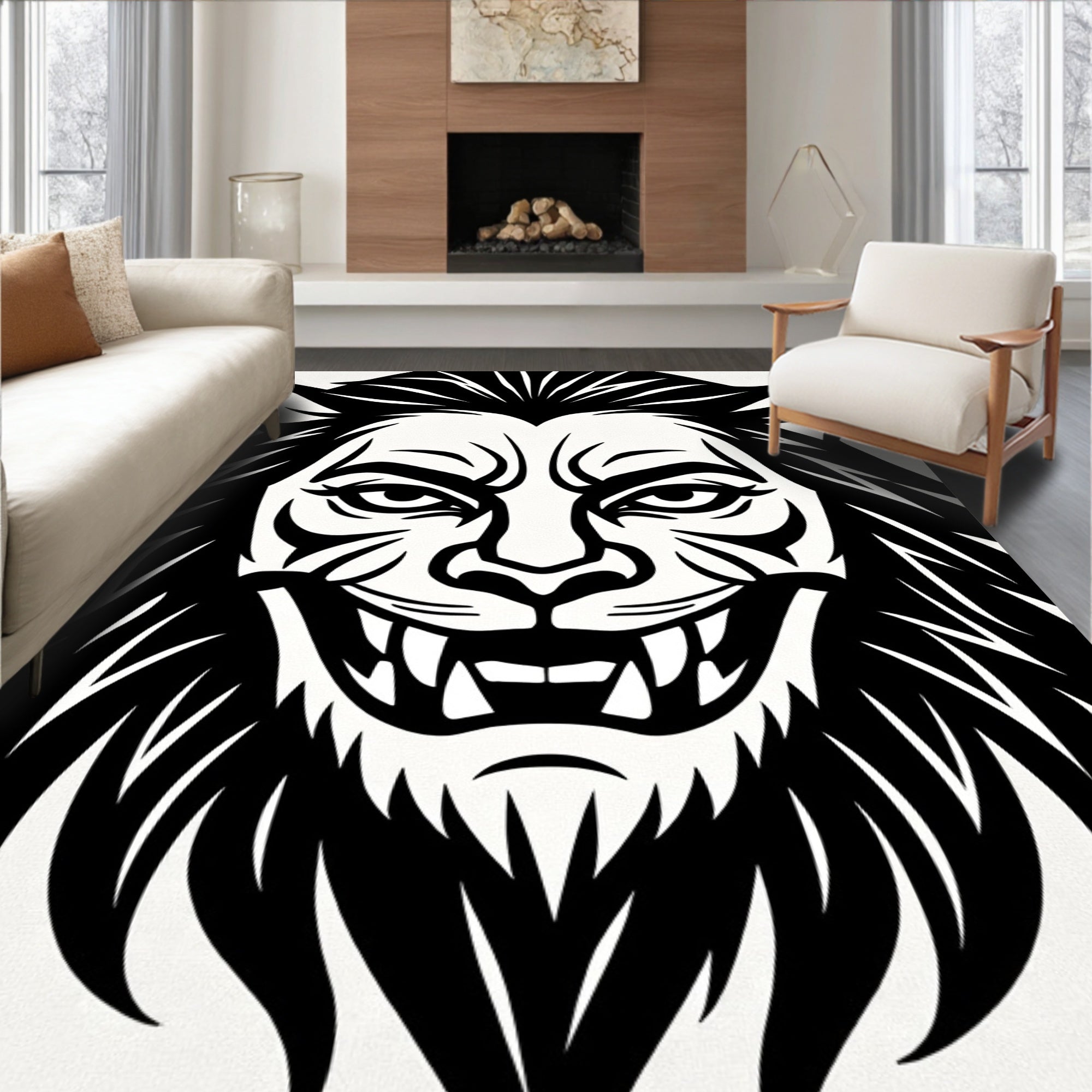 Bold Lion Face Graphic Rug