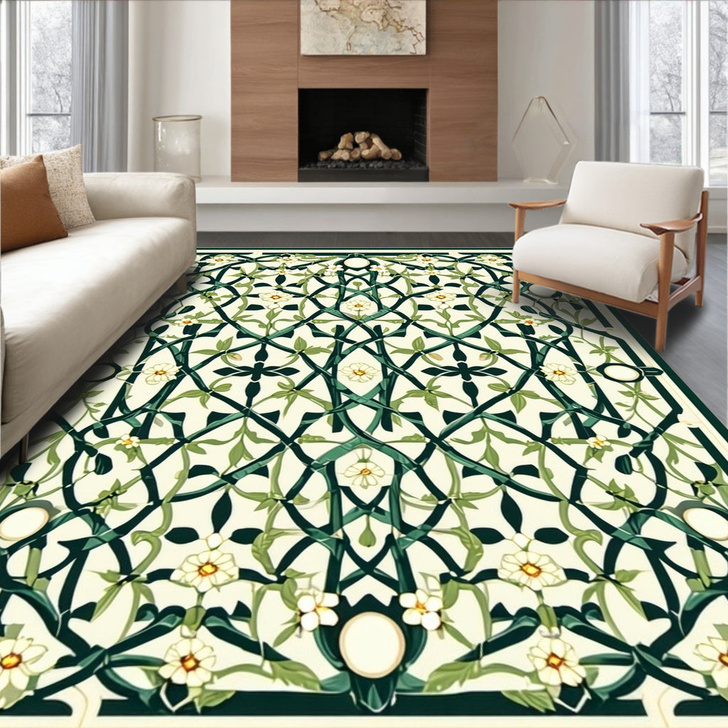 Intricate Floral Vine Lattice Design Rug