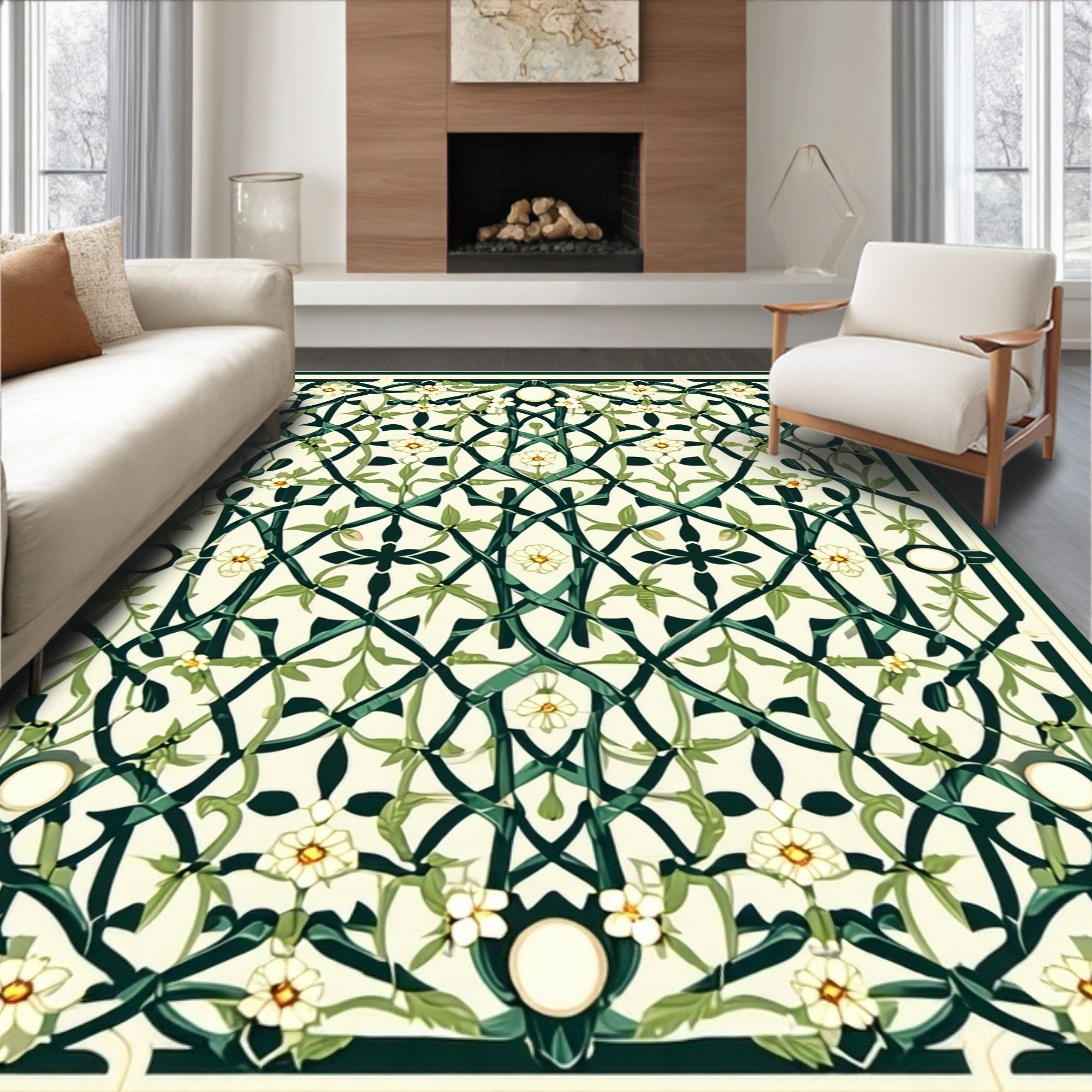 Intricate Floral Vine Lattice Design Rug