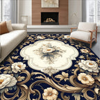 Ornate Floral Navy Swirl Design Rug
