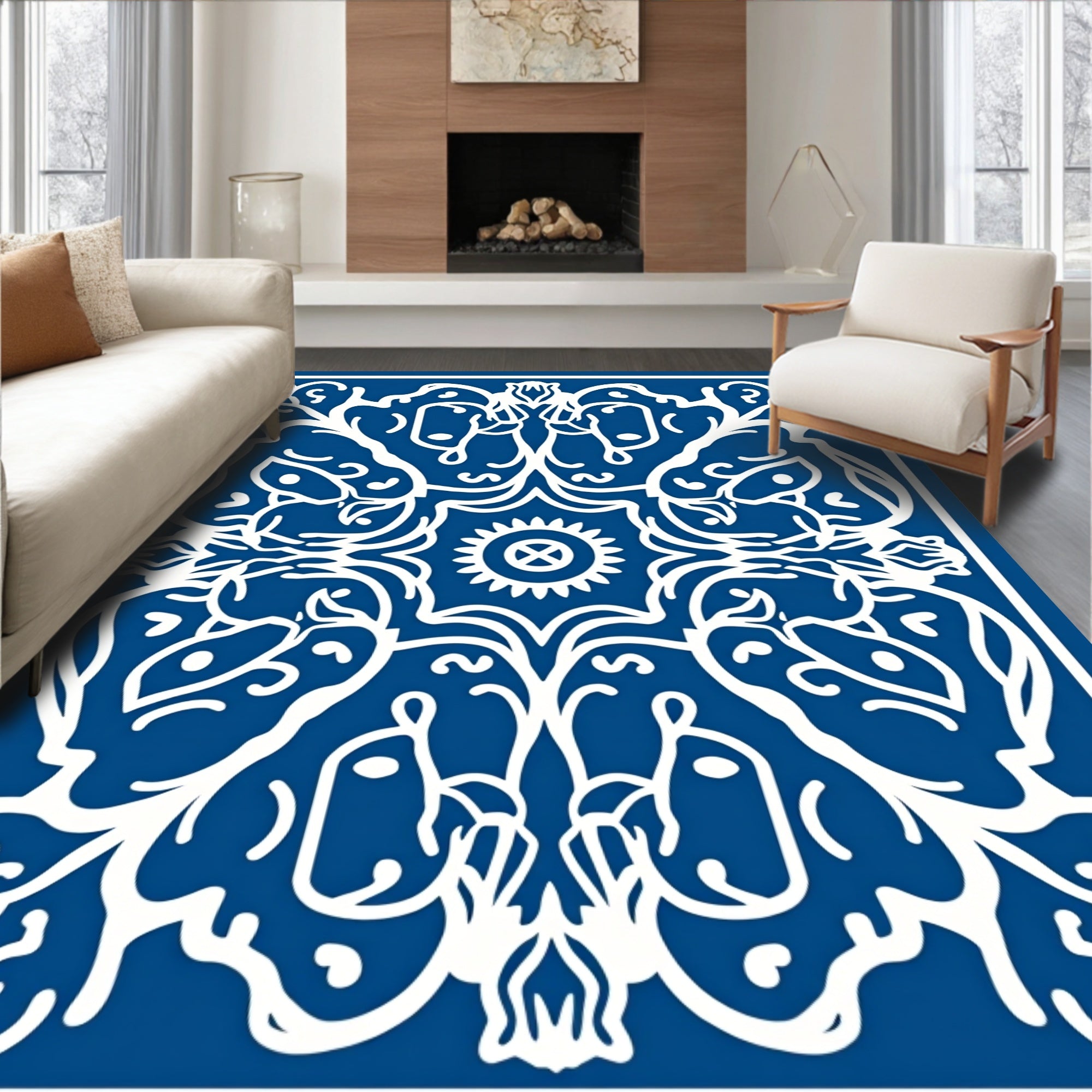 Royal Blue Whimsical Creature Medallion Rug