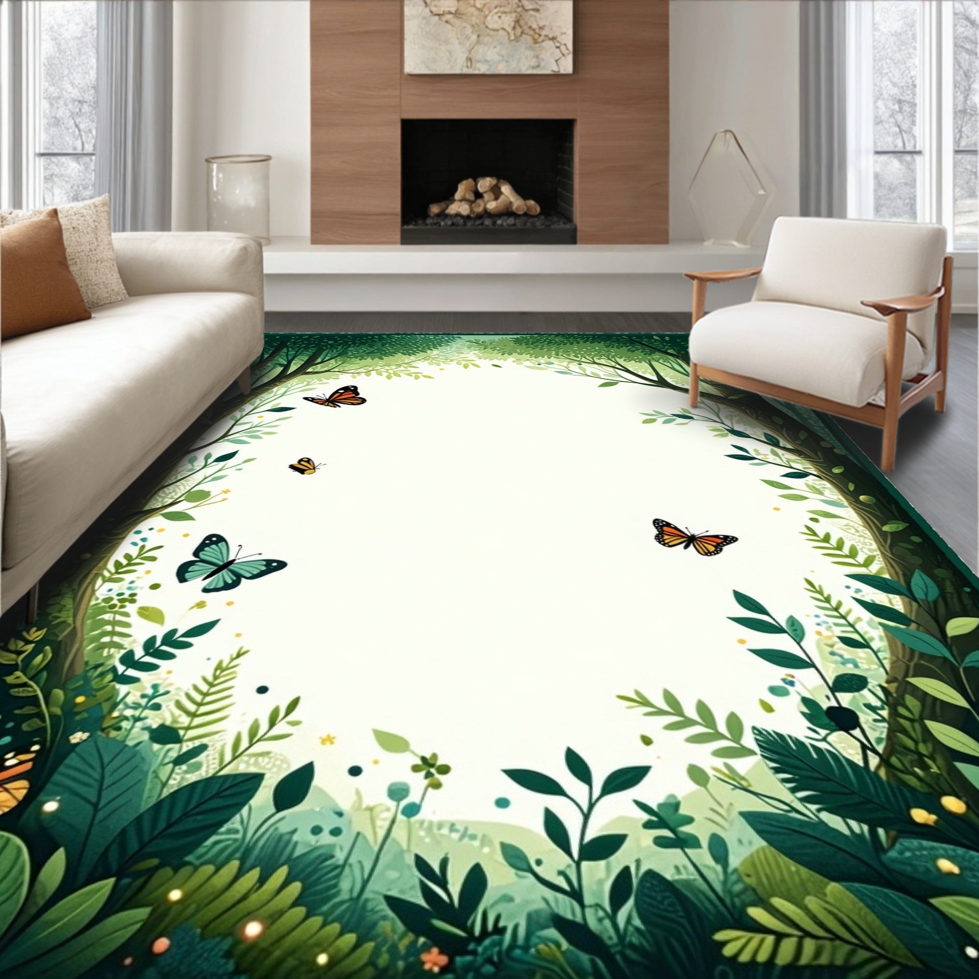 Enchanted Forest Butterflies Whimsical Design Rug