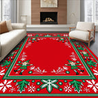 Merry Red Elf Snowflakes Border Rug