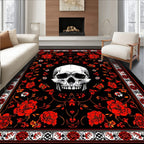 Gothic Red Rose Skull Pattern Rug