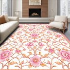 Pink Floral Vine Intricate Pattern Rug