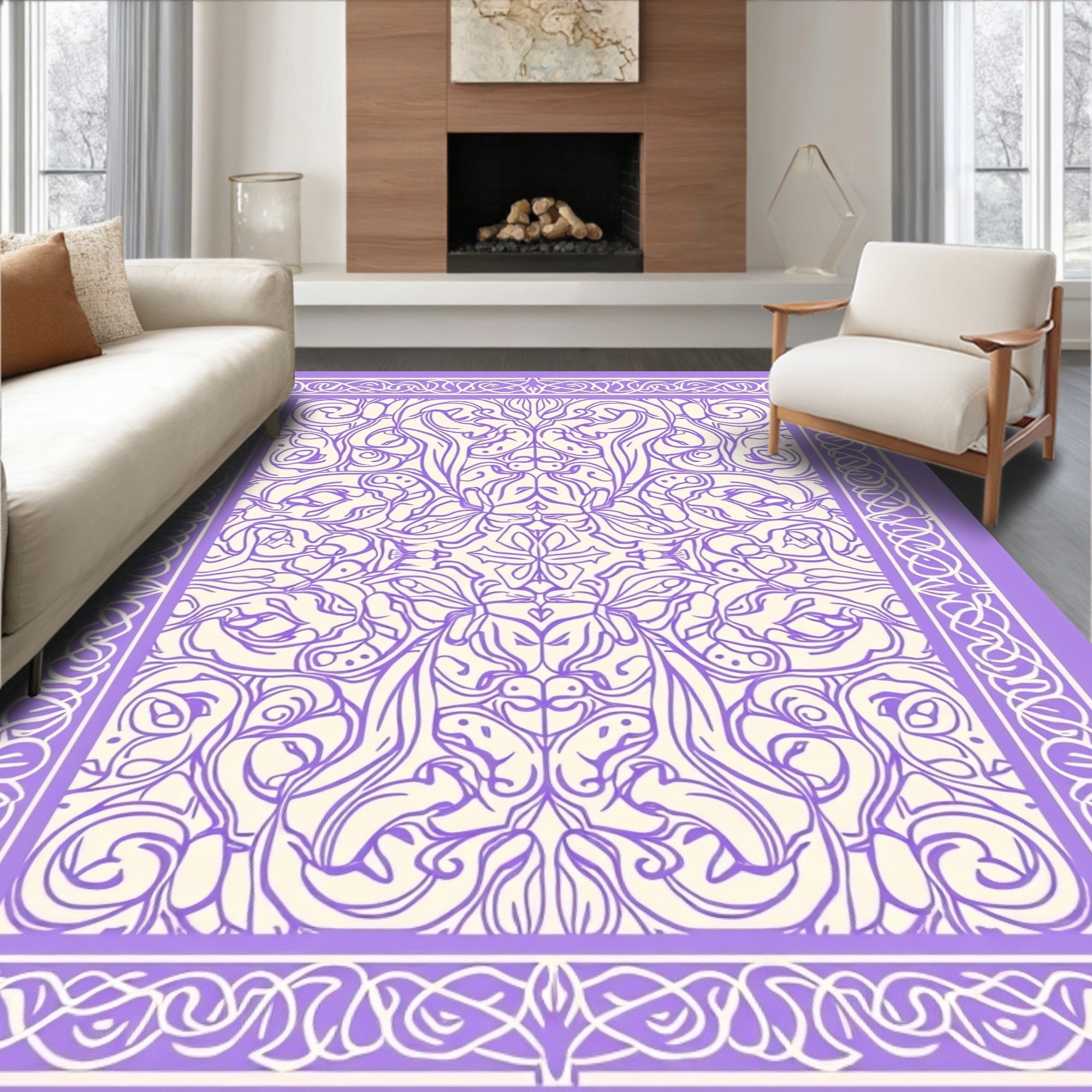 Intricate Lavender Floral Pattern Rug