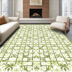 Green Leaf Floral Grid Pattern Rug