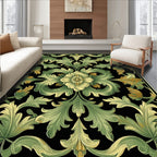 Elegant Green Floral Scroll Design Rug