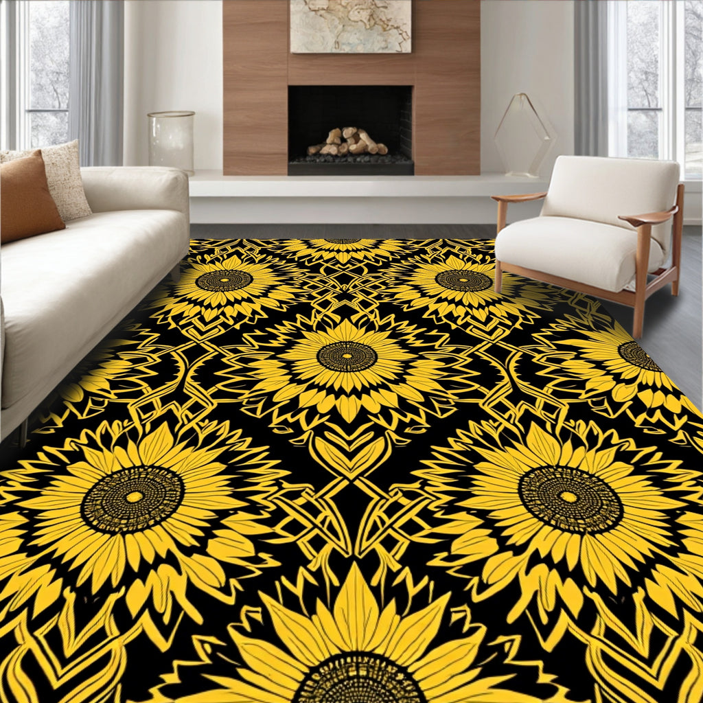 Bold Sunflower Geometric Pattern Rug