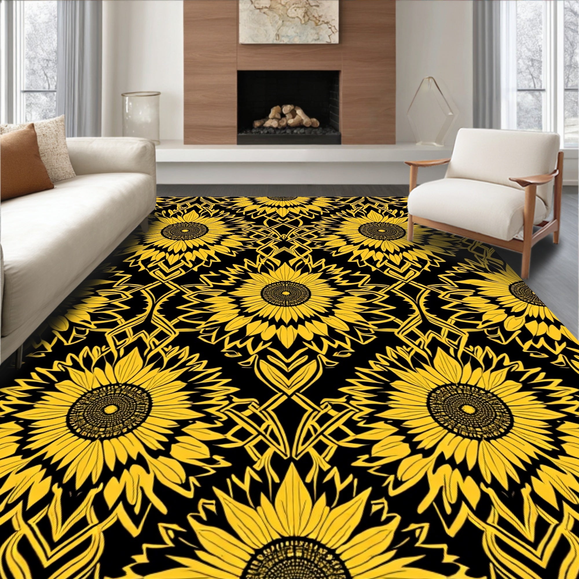 Bold Sunflower Geometric Pattern Rug