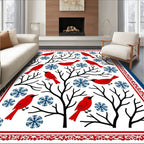 Red Birds Blue Snowflakes Tree Branches Rug