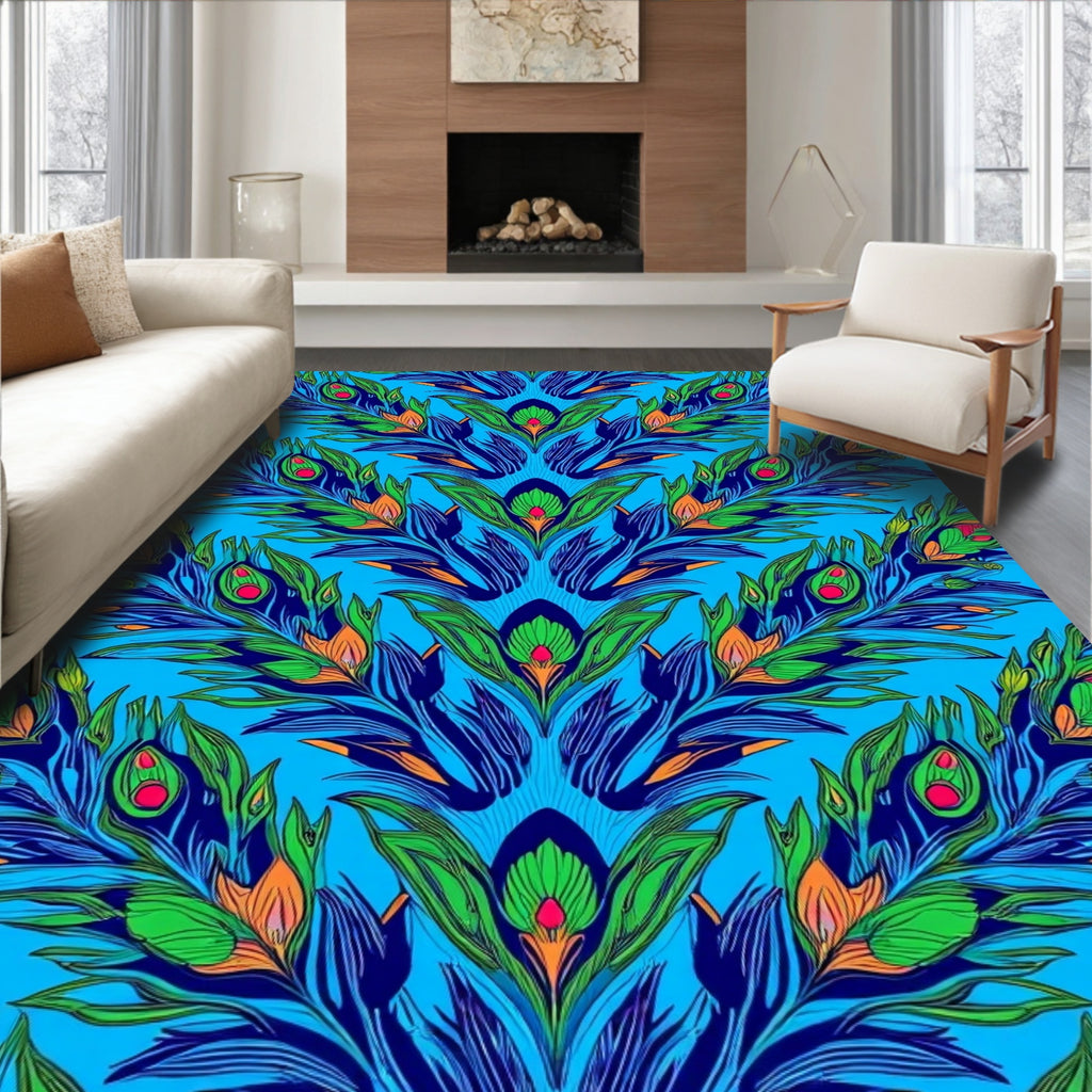 Vibrant Tribal Feather Pattern Design Rug