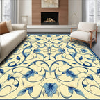 Blue Floral Swirls Pattern Design Rug