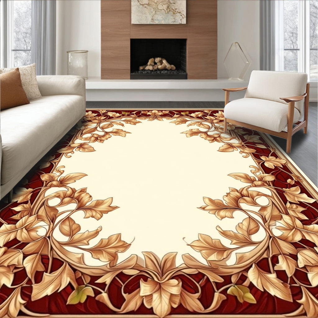 Intricate Leaf Embossed Floral Design Rug