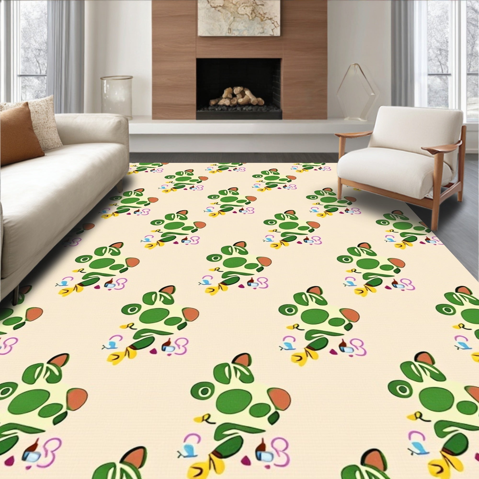 Playful Green Dot Leaf Pattern Rug
