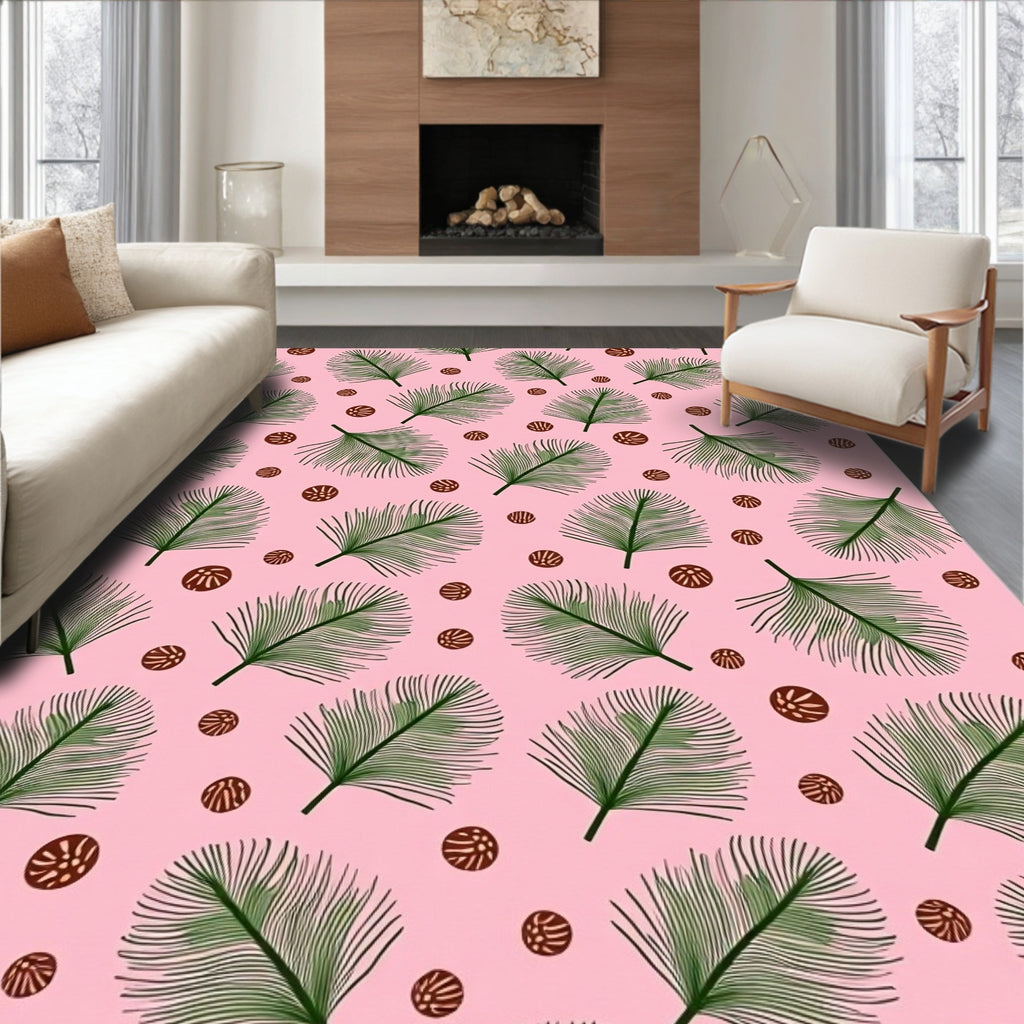 Pink Green Fern Floral Scatter Rug