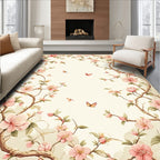 Pink Blossoms Butterflies Vintage Scenic Rug