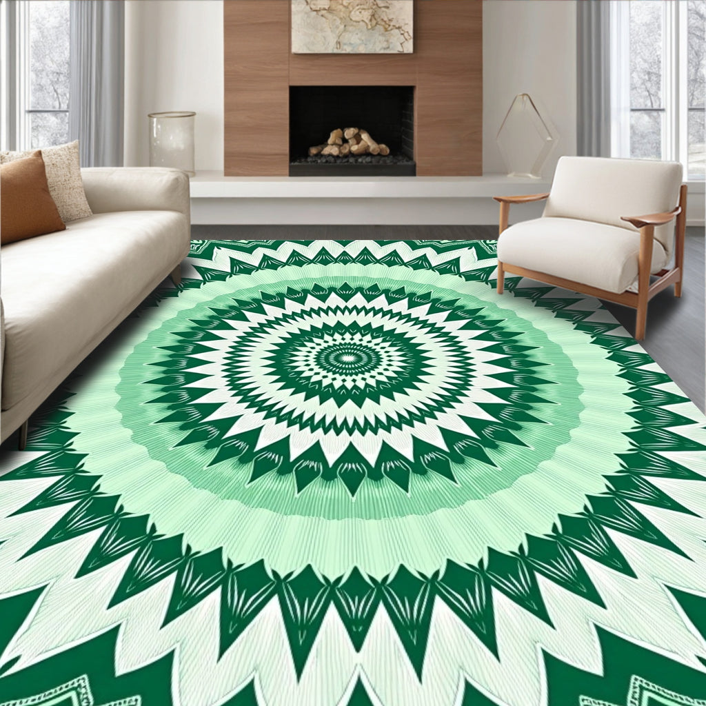 Emerald Green Radial Mandala Rug