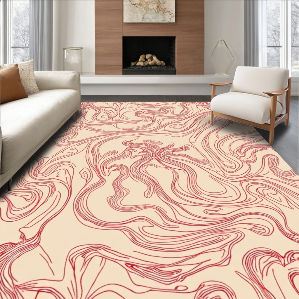 Red Swirl Abstract Pattern Design Rug