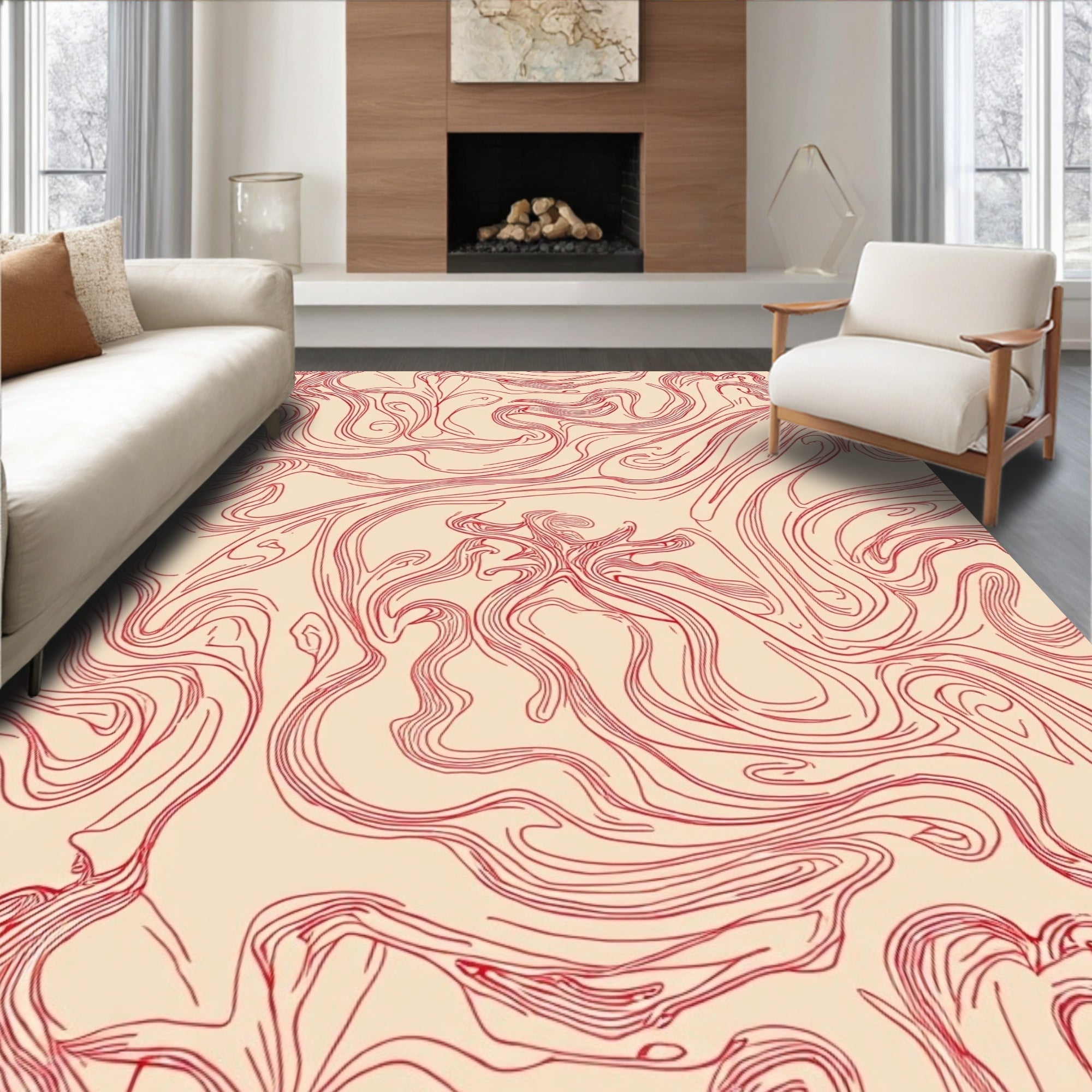 Red Swirl Abstract Pattern Design Rug