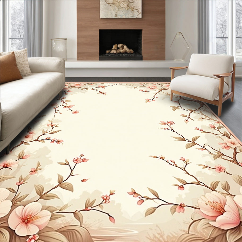 Soft Pink Cherry Blossom Branches Rug