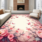Floral Birds In Pink Garden Design Rug